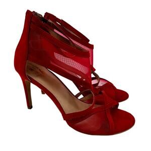 Mix No. 6 Ysaessa Red Faux Suede & Mesh Heeled Strappy Sandal Pumps Heel Shoes 9